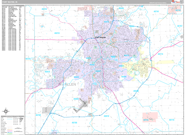 Fort Wayne City Wall Map Premium Style